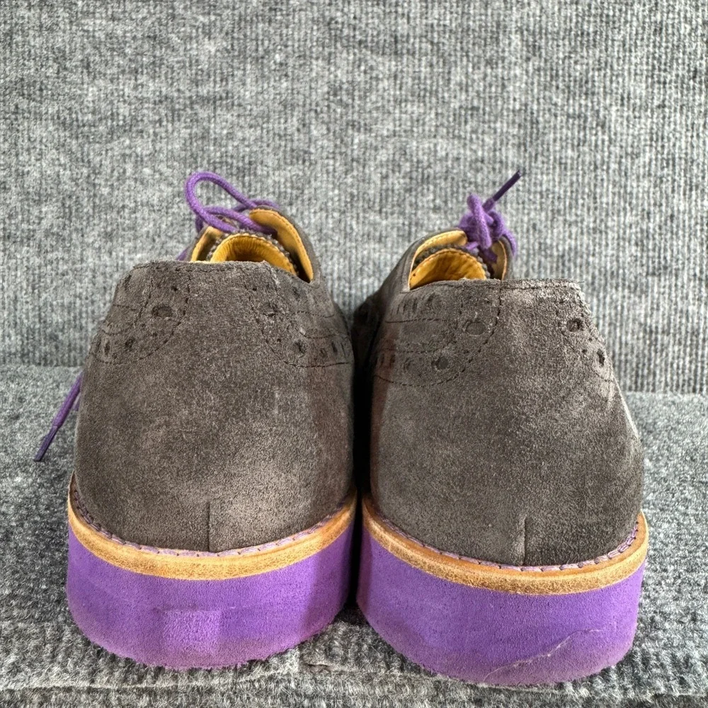 Bold! Long Wingtip Oxford Shoes Grey Suede Purple Sole Mens 9